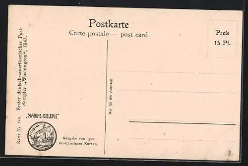 Künstler-AK Christopher Rave: Erster deutsch-amerikanischer Postdampfer Washington auf hoher See, 1847