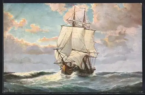 Künstler-AK Christopher Rave: Französische Fregatte La Pomone um 1804