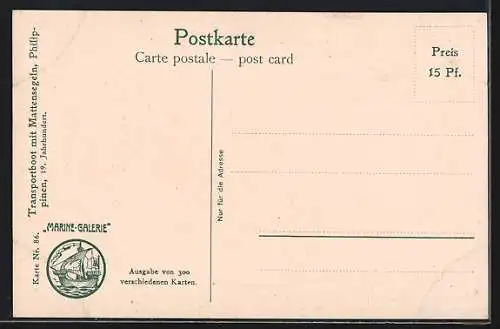 Künstler-AK Christopher Rave: Marine-Galerie, Karte Nr. 86, Transportboot von den Philippinen, 19. Jahrh.