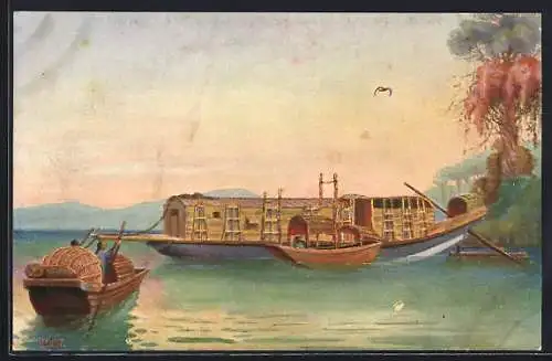 Künstler-AK Christopher Rave: Transportboot auf dem Tigris