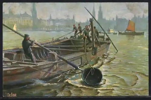 Künstler-AK Christopher Rave: Baggerschute auf der Alster