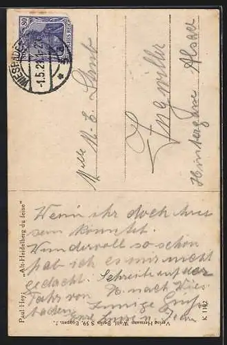 Künstler-AK P. Hey: Bootsfahrt auf dem Neckar in Heidelberg