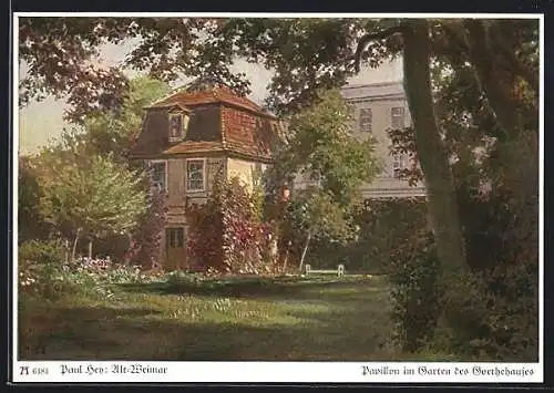 Künstler-AK P. Hey: Weimar, Pavillon im Garten des Goethehauses