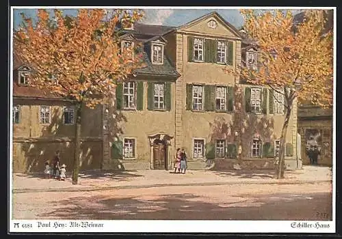 Künstler-AK P. Hey: Alt-Weimar, Schiller-Haus mit Passanten
