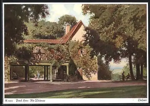 Künstler-AK P. Hey: Alt-Weimar, Schloss Tiefurt, begrüntes Portal zum Schlosshof