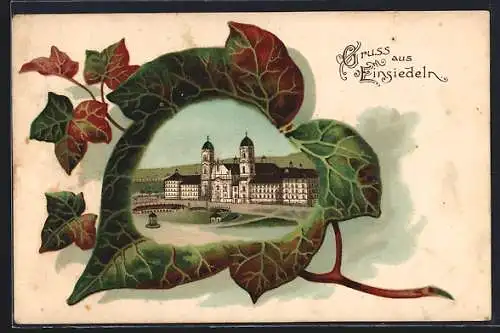 Lithographie Einsiedeln, Kirche mit Gnaden-Mutter