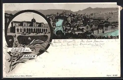Lithographie Baden, Kurhaus, Teilansicht