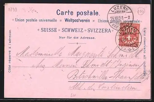 Lithographie Luzern, Schweizerhof Quai, Wasserturm, Pilatus