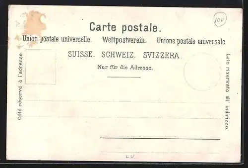 Lithographie Luzern, Gesamtansicht, Pilatus vom Quai aus