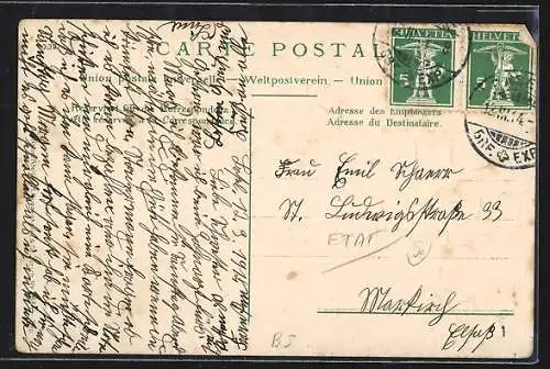 AK Basel, Neue Rheinbrücke, Briefmarken mit Wappen von Genf, Wallis und Freiburg, Passepartout