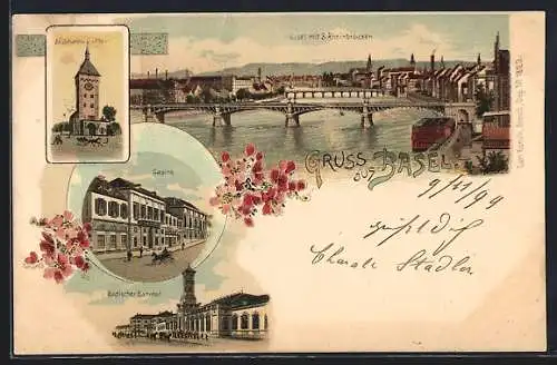 Lithographie Basel, Casino, Badischer Bahnhof, St. Johanns-Thor