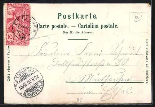 Lithographie Basel, Münster mit der Pfalz, Centralbahnhof, St. Albanthor, Strassburger-Denkmal