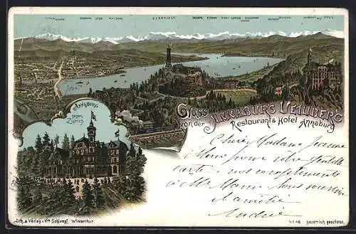 Lithographie Zürich, Uetliberg, Restaurant und Hotel Annaburg