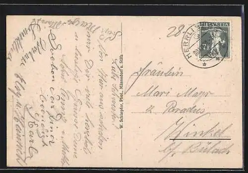 AK Herrliberg, Hotel Raben u. Riemenvierer mit Ruderboot