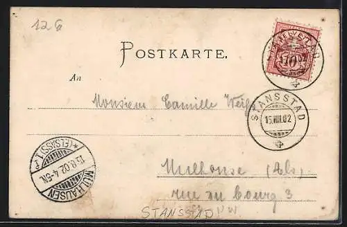 AK Stansstad, Dampfer an der Anlegestelle, Sonnenblume, Passepartout