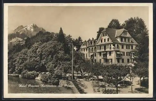 AK Weggis, Hotel Pension Hertenstein mit Pilatus