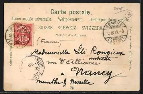 Lithographie Lausanne, Gesamtansicht mit Alpenpanorama