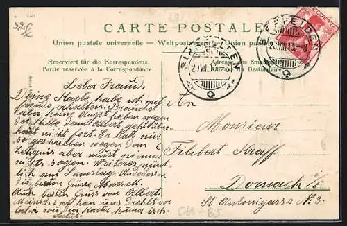 AK Basel, Strassburgerdenkmal mit Briefmarken