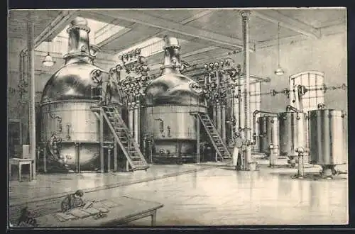 Künstler-AK Cham-Vevey, Nestlé & Anglo-Swiss Condensed Milk Co., Kessel in der Fabrik