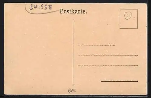 AK Interlaken, Höheweg, Strassenpartie mit Kuppelgebäude, Rollstuhlfahrer u. Hund