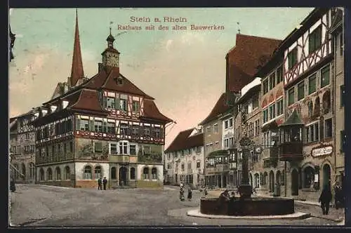 AK Stein am Rhein, Rathaus mit den alten Bauwerken, Gasthaus Zur Sonne