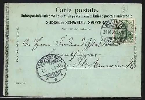 Mondschein-AK St. Gallen, Gesamtansicht von einem Hang aus