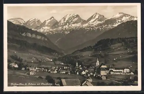 AK Nesslau-Neu St. Johann, Gesamtansicht mit Churfirsten aus der Vogelschau