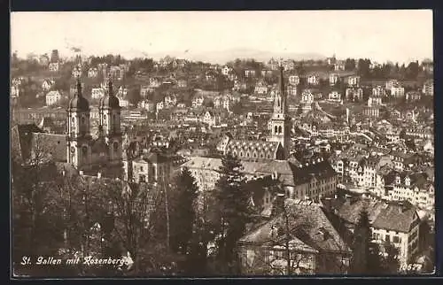 AK St. Gallen, Totalansicht mit Rosenberg aus der Vogelschau