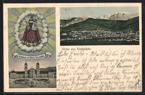 AK Maria Einsiedeln, Schwebende Madonna u. Kloster, Gesamtansicht