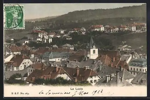 AK Le Locle, Totalansicht mit Turm aus der Vogelschau