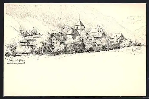 Künstler-AK Ormont-Dessus, Vers l`Eglise
