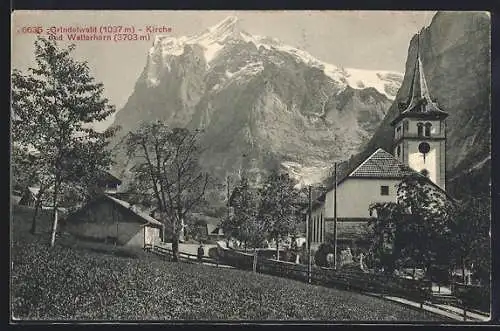 AK Grindelwald, Kirche und Wetterhorn