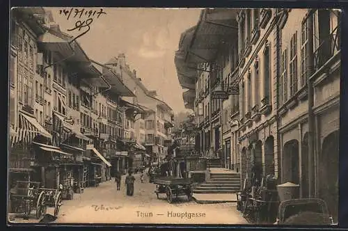 AK Thun, Partie in der Hauptgasse, mit Geschäften