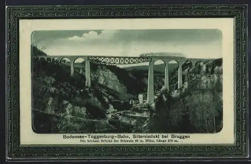 AK Bruggen, Sitterviadukt mit Eisenbahn, geprägter Rahmen