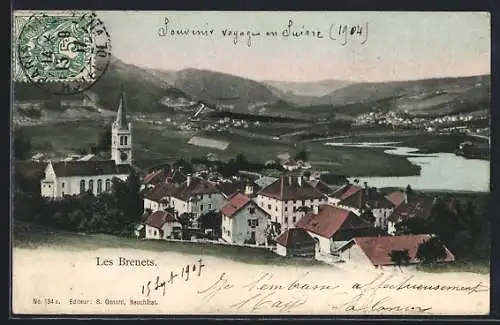 AK Les Brenets, Panorama mit Kirche