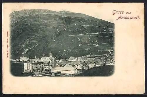 AK Andermatt, Teilansicht mit Berg