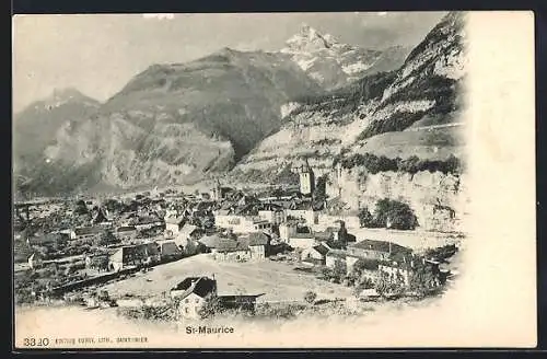 AK St-Maurice, Teilansicht mit Bergen