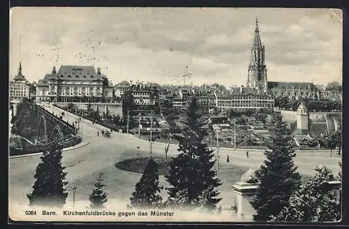 AK Bern, Kirchenfeldbrücke gegen das Münster
