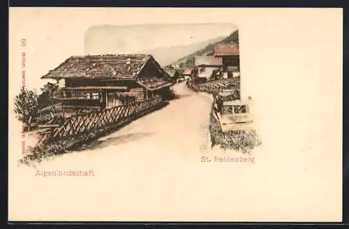 AK St. Beatenberg, Wegpartie mit Alpenhäusern