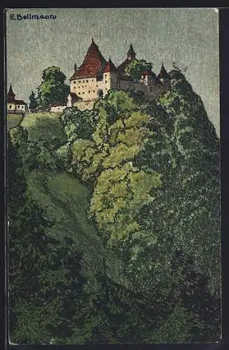 Künstler-AK Ryburg, Burg mit Bäumen