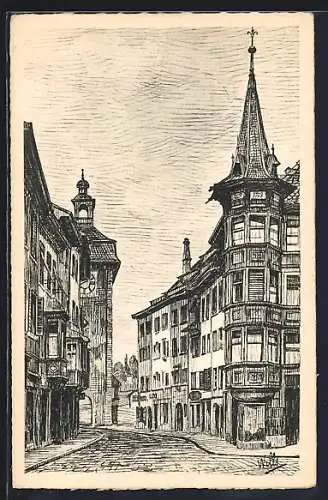 Künstler-AK Schaffhausen, Strassenpartie in der Vorstadt