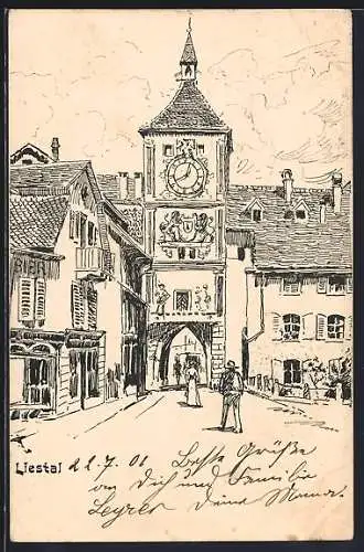Künstler-AK Liestal, Blick durchs Obertor