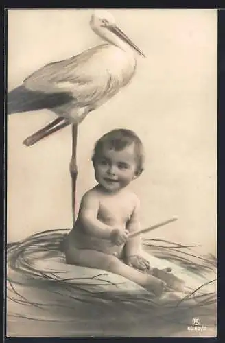 AK Storch und Kind im Nest