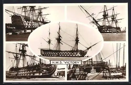 AK Kriegsschiff HMS Victory, verschiedene Ansichten und Partie auf Deck