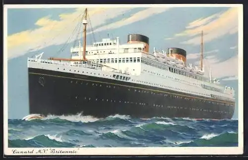 AK Passagierschiff M.V. Britannic auf hoher See, Cunard Line