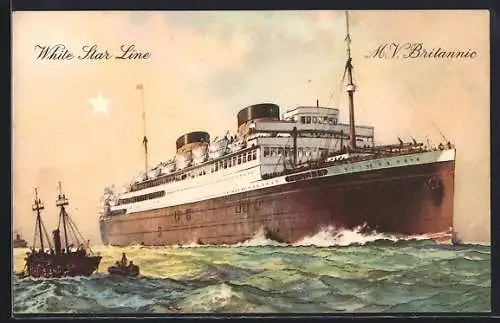 AK Passagierschiff M.V. Britannic in voller Fahrt, White Star Liner