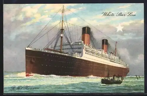 Künstler-AK Passagierschiff R.M.S. Hemeric in voller Fahrt, White Star Liner