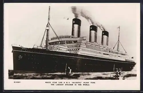 AK Passagierschiff RMS Majestic auf See, White Star Line