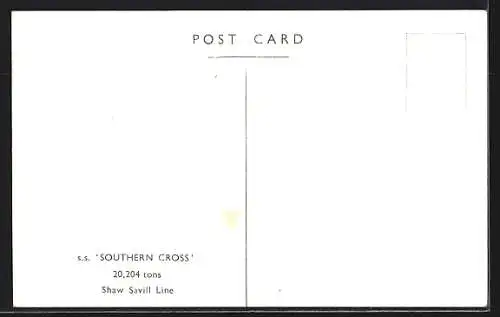 AK Passagierschiff SS Southern Cross auf dem Meer, Shaw Saville Line