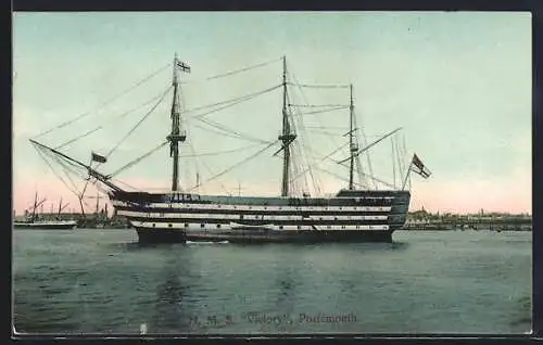 AK Portsmouth, Kriegsschiff HMS Victory vor der Küste